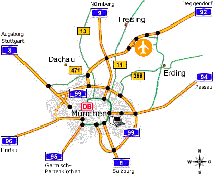 Schemabild der Autobahnen nach München